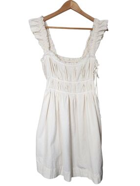 Free People Claudette Mini Dress Womens Small Ivory Pockets Casual Ruched Boho